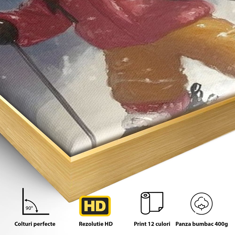 Detaliu al suprafetei: turtita dulce schioare, in rama de aluminiu auriu